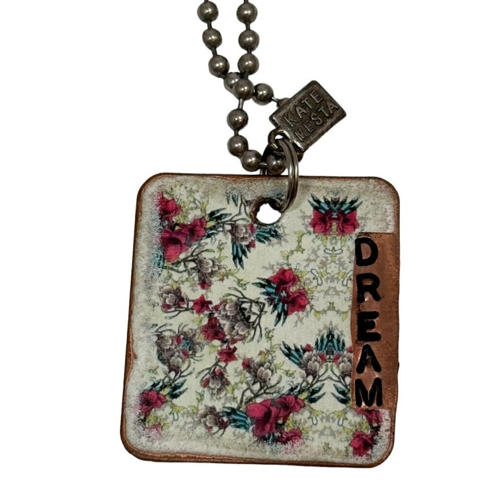 Kate Mesta DREAM Square Copper‎ Dog Tag Necklace Art to Wear New
